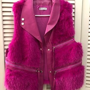 Vibrant Pink Sleeveless Vest with Smooth and Fur-Like Textures